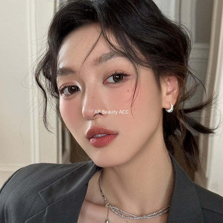 C廠-韓版竪紋八芒星鋯石耳環女小眾設計感輕奢個性甜酷耳圈高級感耳飾「EH-4097」25.12-1