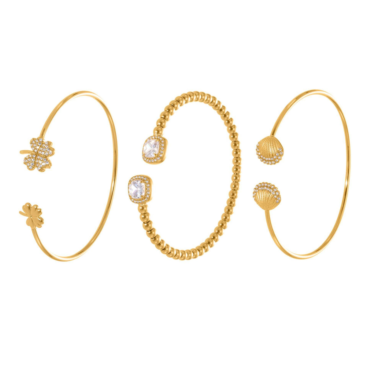 B廠-超閃5A鋯石鋼珠開口彈力繩手鐲不鏽鋼材質鍍18k真金不掉色「Z503-Z504-Z505」25.10-5