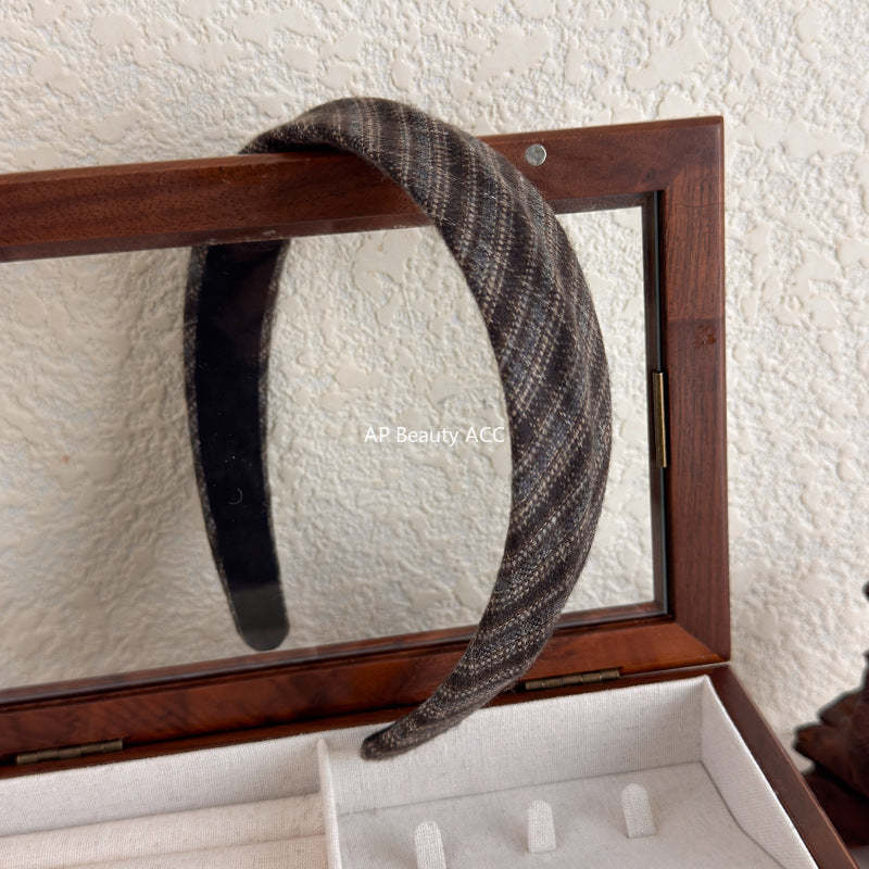 E廠-韓國經典復古格紋凹凸髮箍女2025新款法式高顱頂寬邊氣質頭箍髮飾「27675」25.11-3