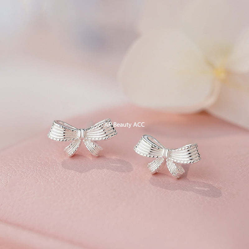 D廠-足銀S999清新蝴蝶結耳環女田園風輕奢可愛甜美女生百搭耳飾批發「YC3233E_1」25.11-1