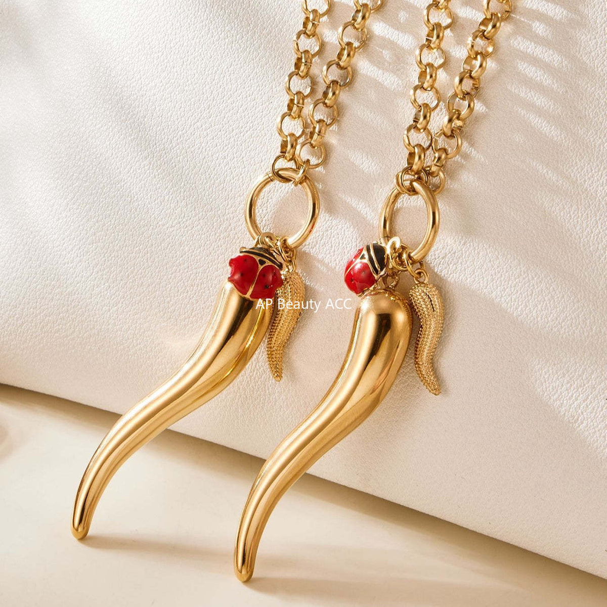 B廠-不鏽鋼大小辣椒鋯石項鍊 鍍18k金ins歐美百搭個性鎖骨鏈「P1094」25.11-3