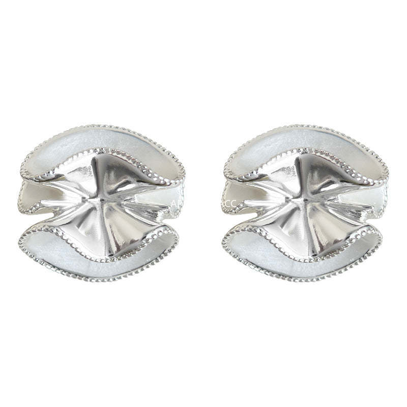 A廠-歐美立體霧面銀針褶皺花朵s925銀針耳飾時尚高級感新款耳環女「7138」25.11-4