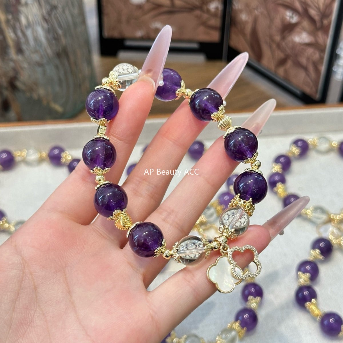 AS廠-新款天然紫水晶黃水晶四葉草手鍊百搭輕奢手串批發廠家直銷「l2944」25.11-1