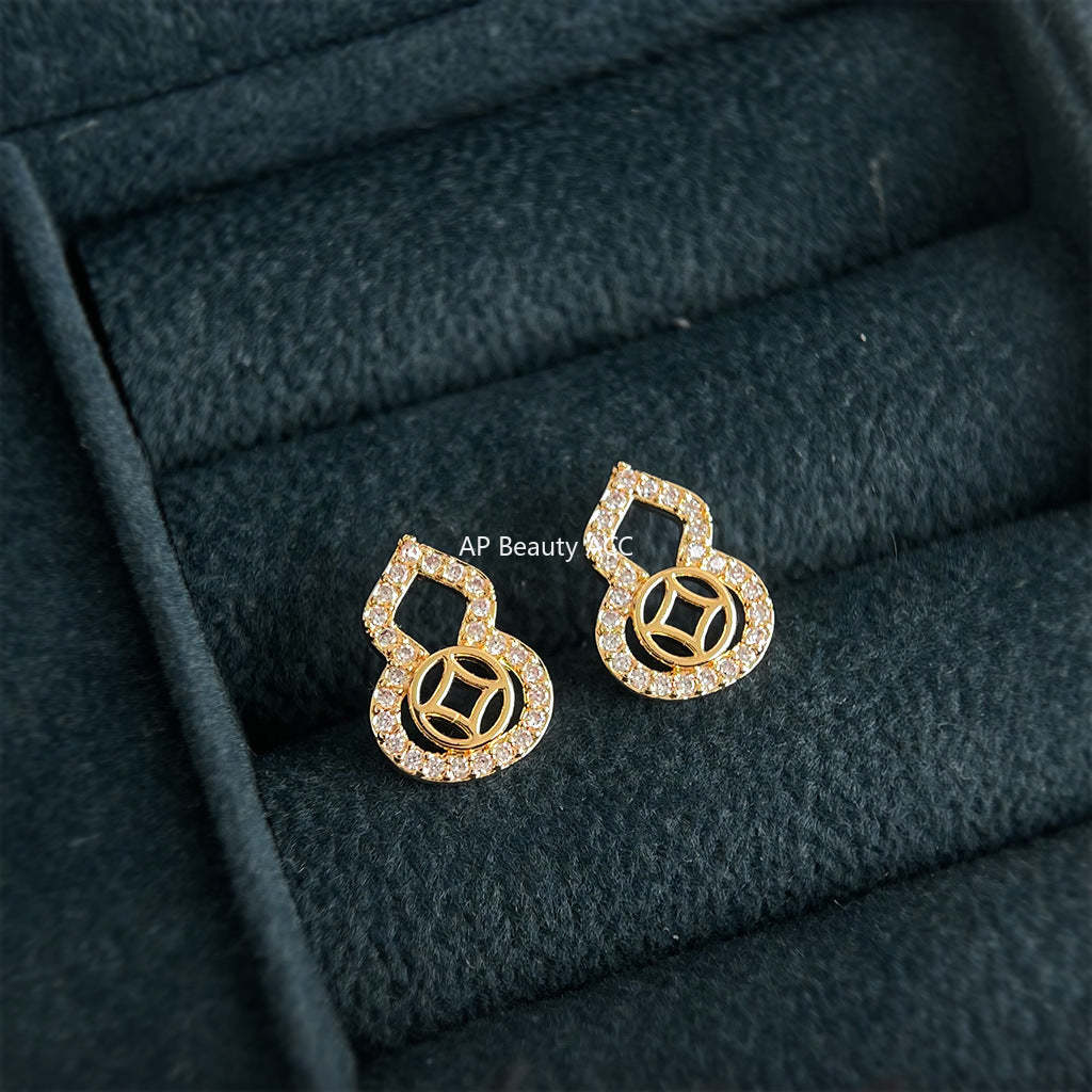 A廠-葫蘆~微鑲鋯石925銀針保色電鍍時尚通勤高級感輕奢風新款耳環耳釘「7181」25.12-1