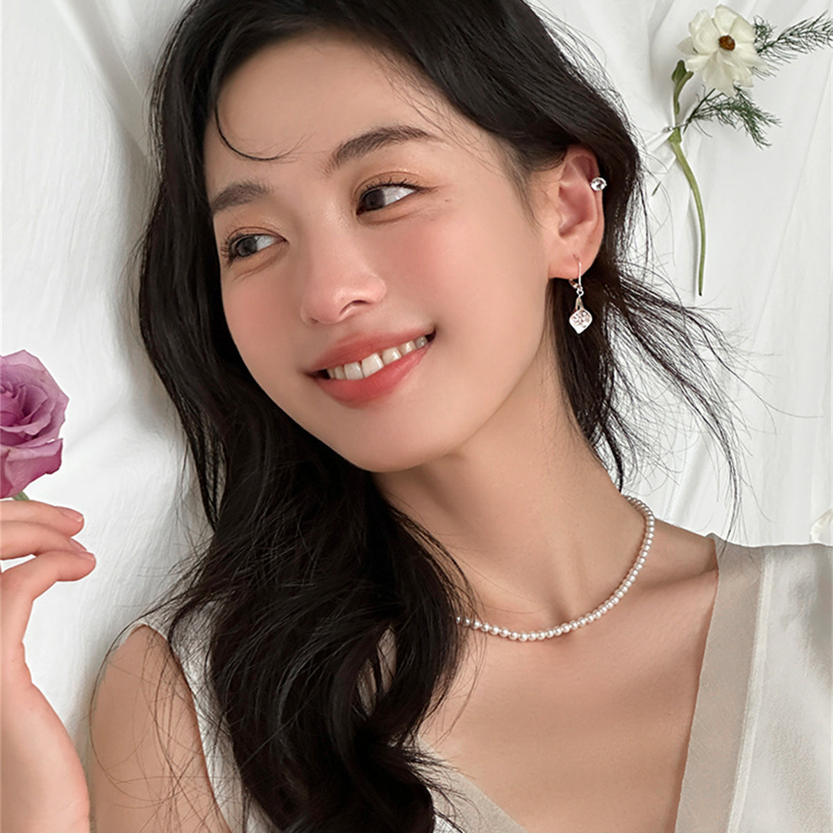 C廠-森系百搭馬蹄蓮花朵耳環女簡約韓版高級銀針耳圈精緻輕奢時髦耳飾「EH-3894」25.08-2
