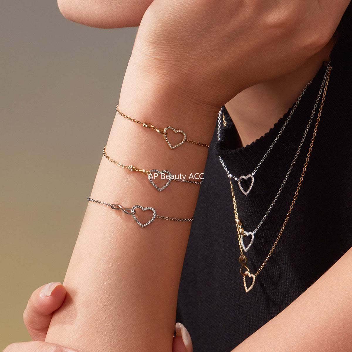 B廠-跨境熱銷款愛心8字鋯石超精緻項鍊手鍊套裝不鏽鋼鍍18k真金「TXP461」25.11-3