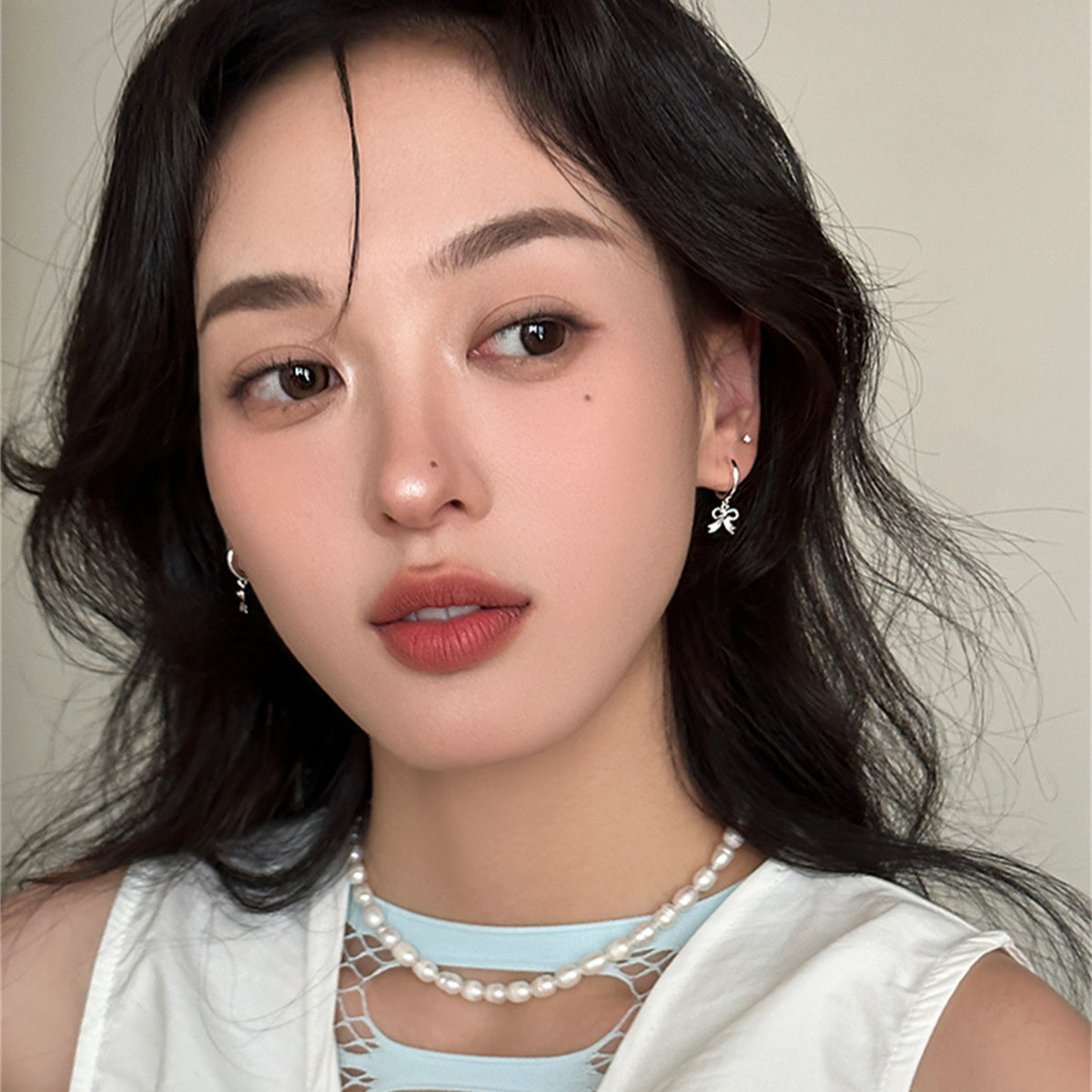 C廠-韓版ins百搭蝴蝶結吊墜耳環女輕奢高級感小香風銀針耳圈精緻耳飾「EH-3695」25.08-2