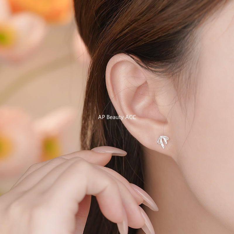 D廠-足銀S999蝴蝶結直針螺絲耳環公主甜美氣質優雅韓風溫柔耳釘批發「YC7265E_1」25.11-1