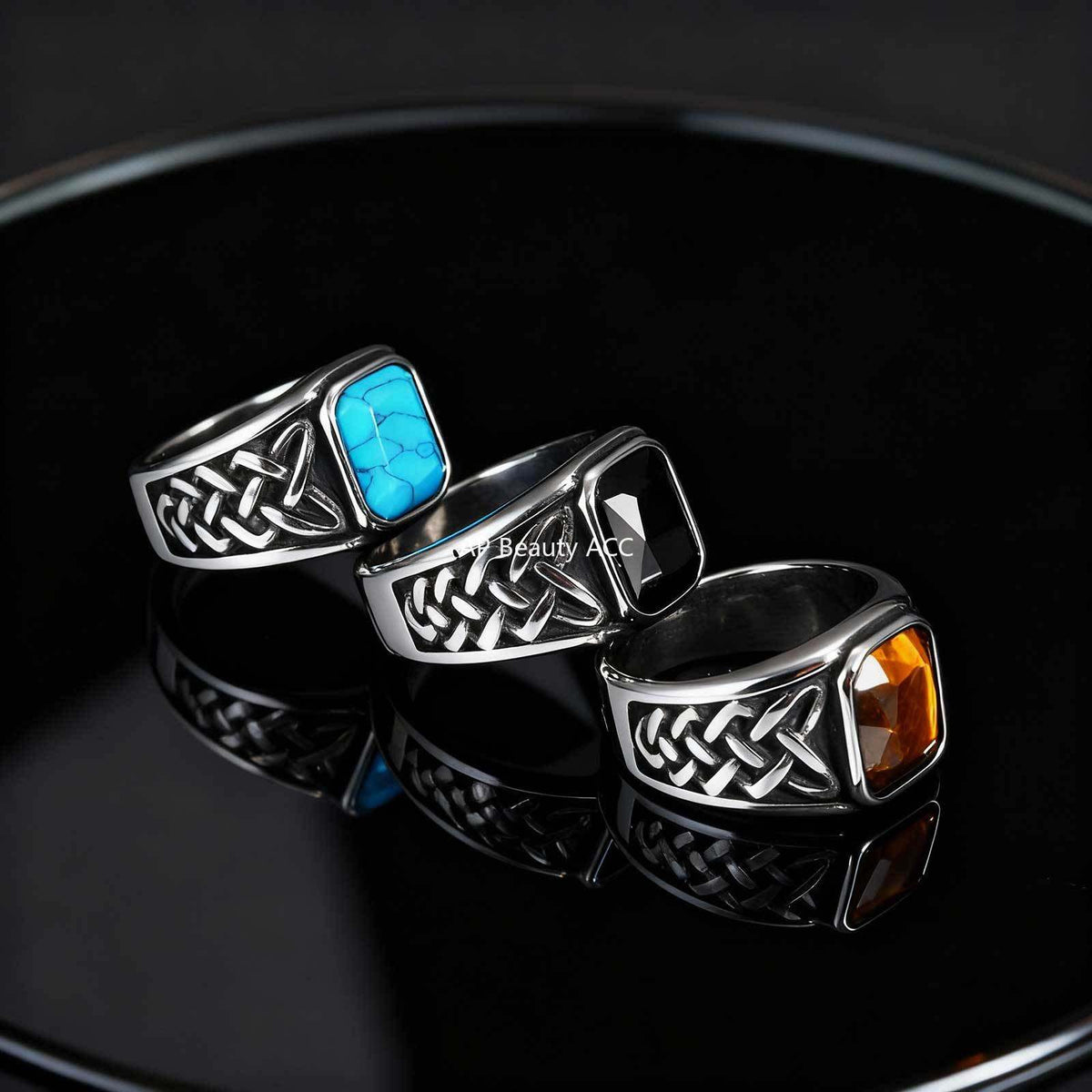 G廠-不鏽鋼男式扳指方形綠松石虎眼石凱爾特結戒指送男友「RC-605」25.12-2