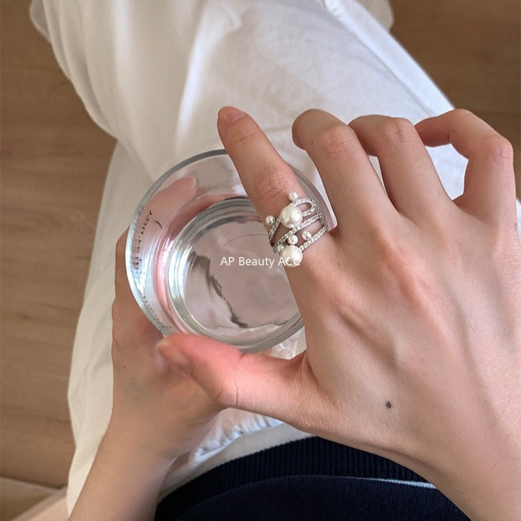 C廠-韓版優雅氣質冷淡風珍珠戒指女復古百搭高級感食指戒小眾設計指環「JZ-0728」25.11-1