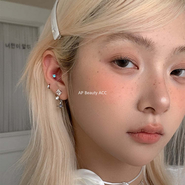 C廠-甜酷小香風宇宙星軌吊墜耳釘女精緻高級感粉鋯石耳環輕奢秋冬耳飾「EH-4153」25.12-2