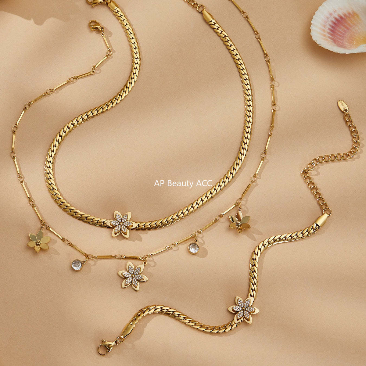 B廠-不鏽鋼超閃5A鋯石花朵吊墜項鍊手鍊INS小眾設計歐美熱銷新款飾品「TXP525」25.12-3