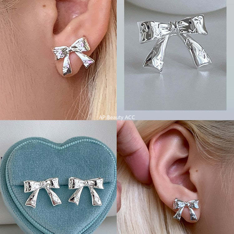 C廠-925銀針小香風蝴蝶結耳釘女精緻百搭韓系ins風耳環高級感秋冬耳飾「EH-4334」25.11-4