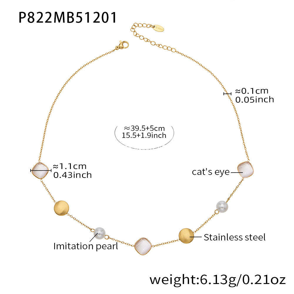 B廠-不鏽鋼貓眼石多色手工串膠珠鎖骨項鍊鍍18k真金質感女款珠寶首飾「P822」25.12-2
