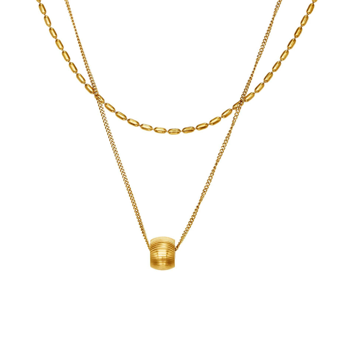 B廠-ins風個性時尚轉運站吊墜雙層鎖骨項鍊不鏽鋼鍍18k真金首飾「P877」25.11-4