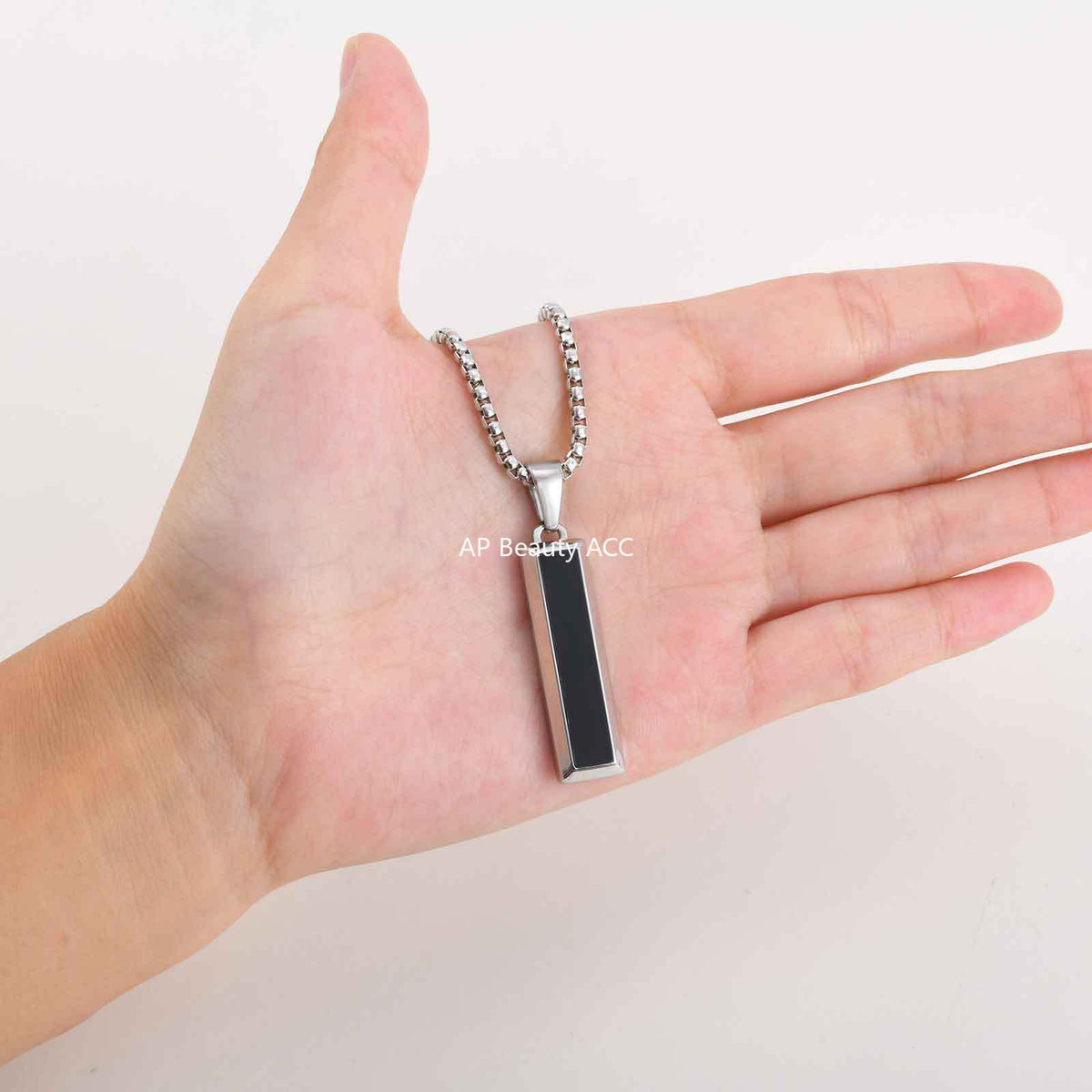 G廠-批發歐美跨境男士時尚百搭不鏽鋼瑪瑙綠松石幾何吊墜項鍊「PN-2221」25.11-1