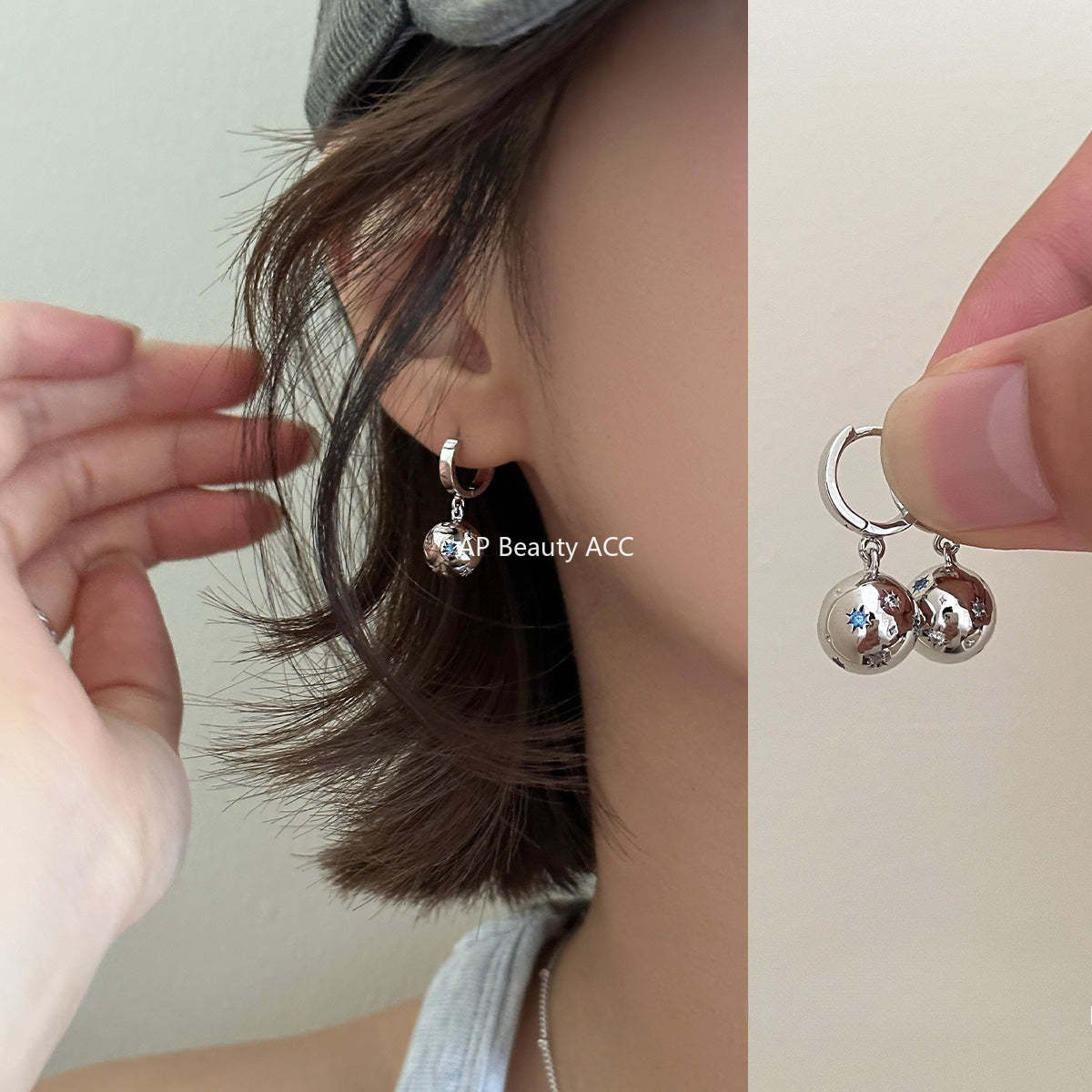 C廠-星球耳扣女小眾復古設計簡約銀針耳環時尚氣質極簡耳飾「EH-4124」25.12-2