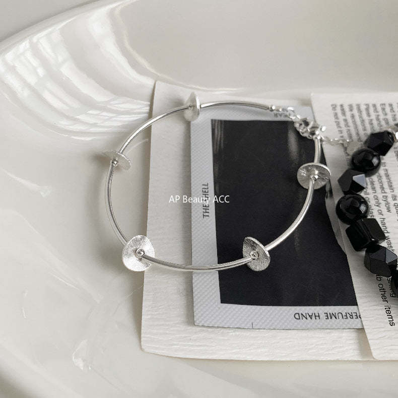 C廠-韓國東大門復古泰銀中性風S925銀十字架黑瑪瑙黑曜石手鍊通體銀「1512」25.11-3