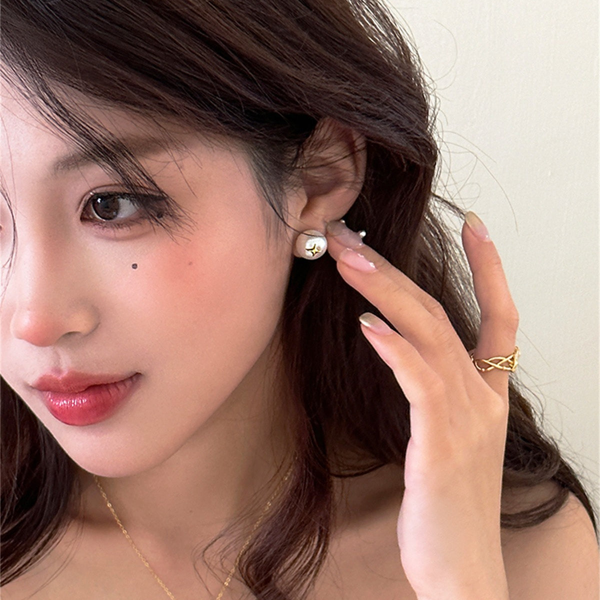 C廠-日系甜美珍珠耳釘女輕奢溫婉氣質高級感星星銀針耳環精緻百搭耳飾「EH-3997」25.10-2