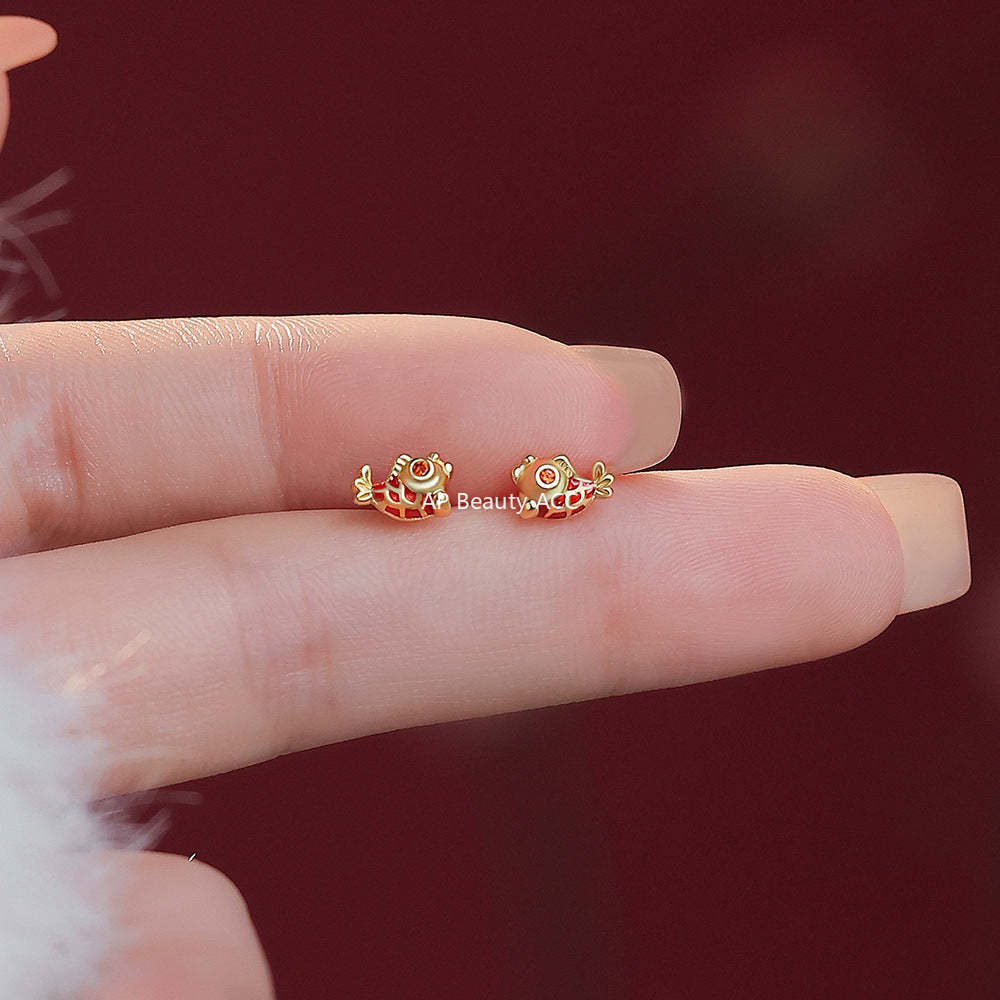 D廠-原創足銀S999暴富小錦鯉耳環本命年上岸吉祥氣質好運耳飾「YC2856E_1」25.12-3