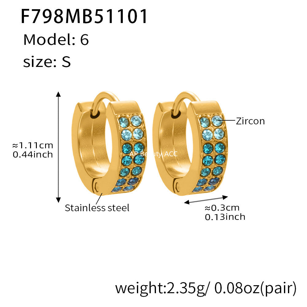 B廠-簡約C型鑲彩鑽拼色鋯石耳扣不鏽鋼鍍18k真金輕奢小眾耳環女「F798」25.11-1