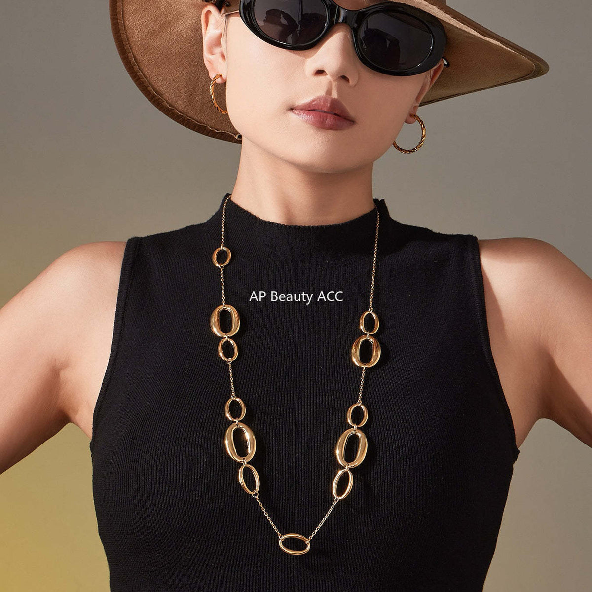 B廠-不鏽鋼幾何長款項鍊 鍍18k金ins歐美時尚百搭O字拼接毛衣「M084」25.11-3