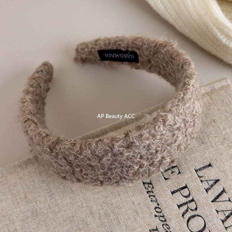 E廠-2025新款秋冬毛毛絨絨羊卷毛頭箍寬邊壓髮卡髮捆頭飾高顱頂髮箍女「27649」25.11-1