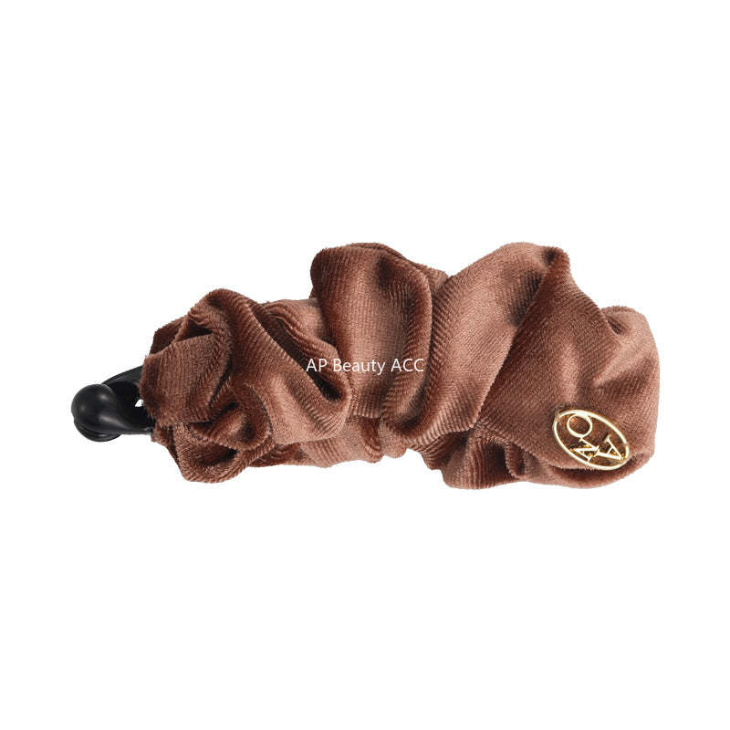 E廠-韓系褶皺絲絨香蕉夾女後腦勺髮夾馬尾竪夾氣質髮飾半扎髮抓夾頭飾「27709」25.11-3