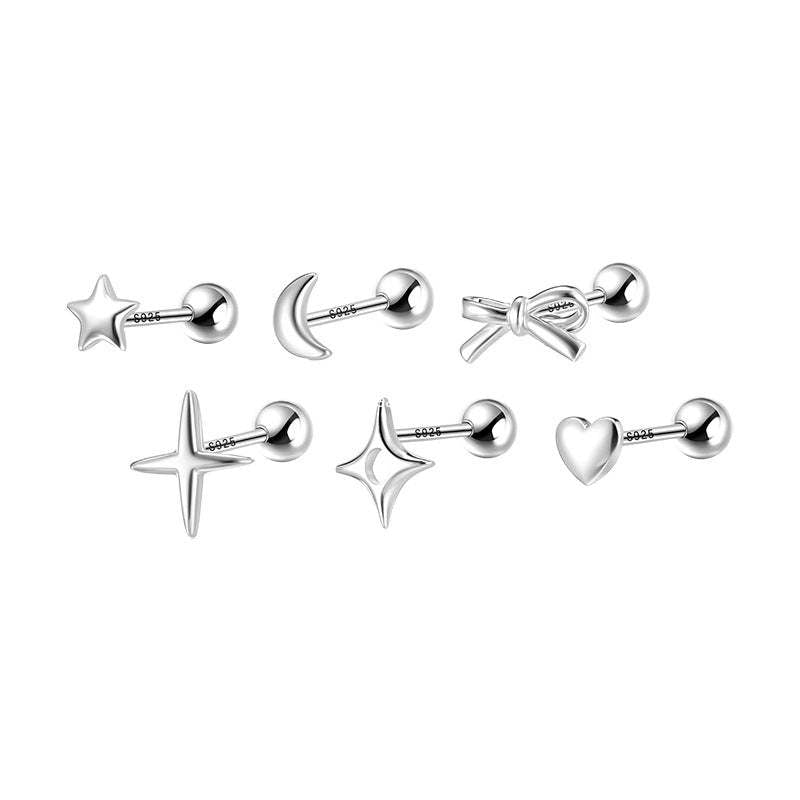 C廠-925純銀輕奢蝴蝶結耳釘女韓風簡約日常星星月亮耳環小眾高級耳飾「EH-4256」25.11-3