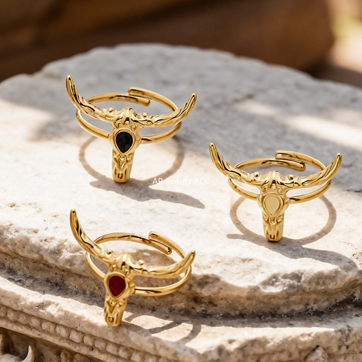 B廠-不鏽鋼牛頭馬滴油開口可調節戒指鍍18k真金歐美時尚百搭朋克指環「A668-A689-A670」25.12-3