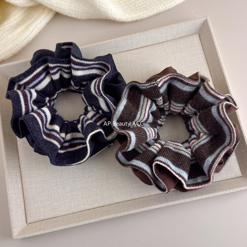 E廠-韓系ins秋冬高級感咖色雙面針織大腸髮圈頭花扎頭髮圈女洋氣時尚「27658」25.11-2