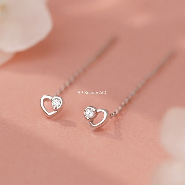 D廠-S925純銀簡約愛心鋯石耳線女輕奢甜美高級百搭氣質小清新耳墜「YC2766E_1」25.11-1