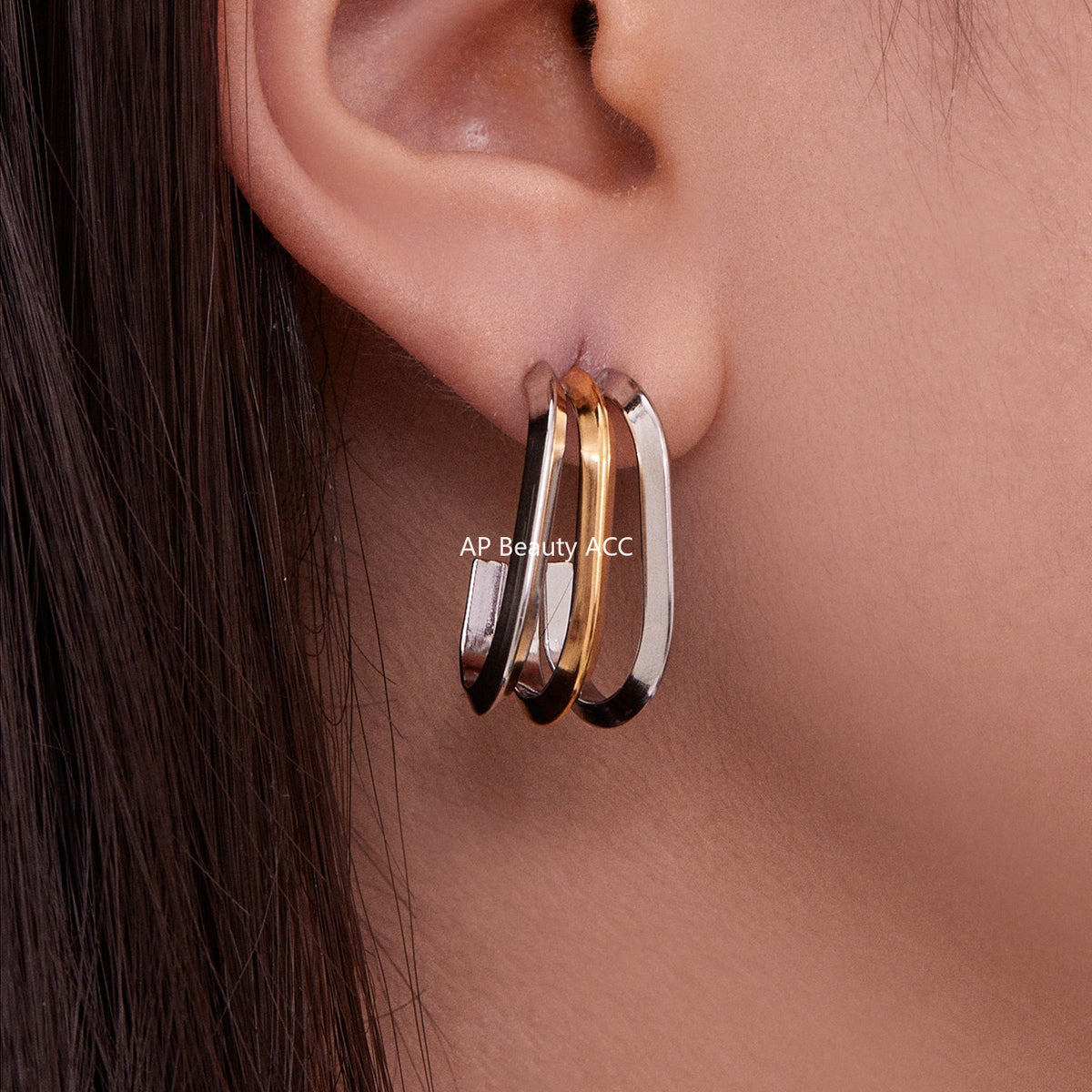 B廠-ins風小眾設計三層愛心形耳環不鏽鋼18k鍍金耳釘不掉色耳飾「F753」25.11-1