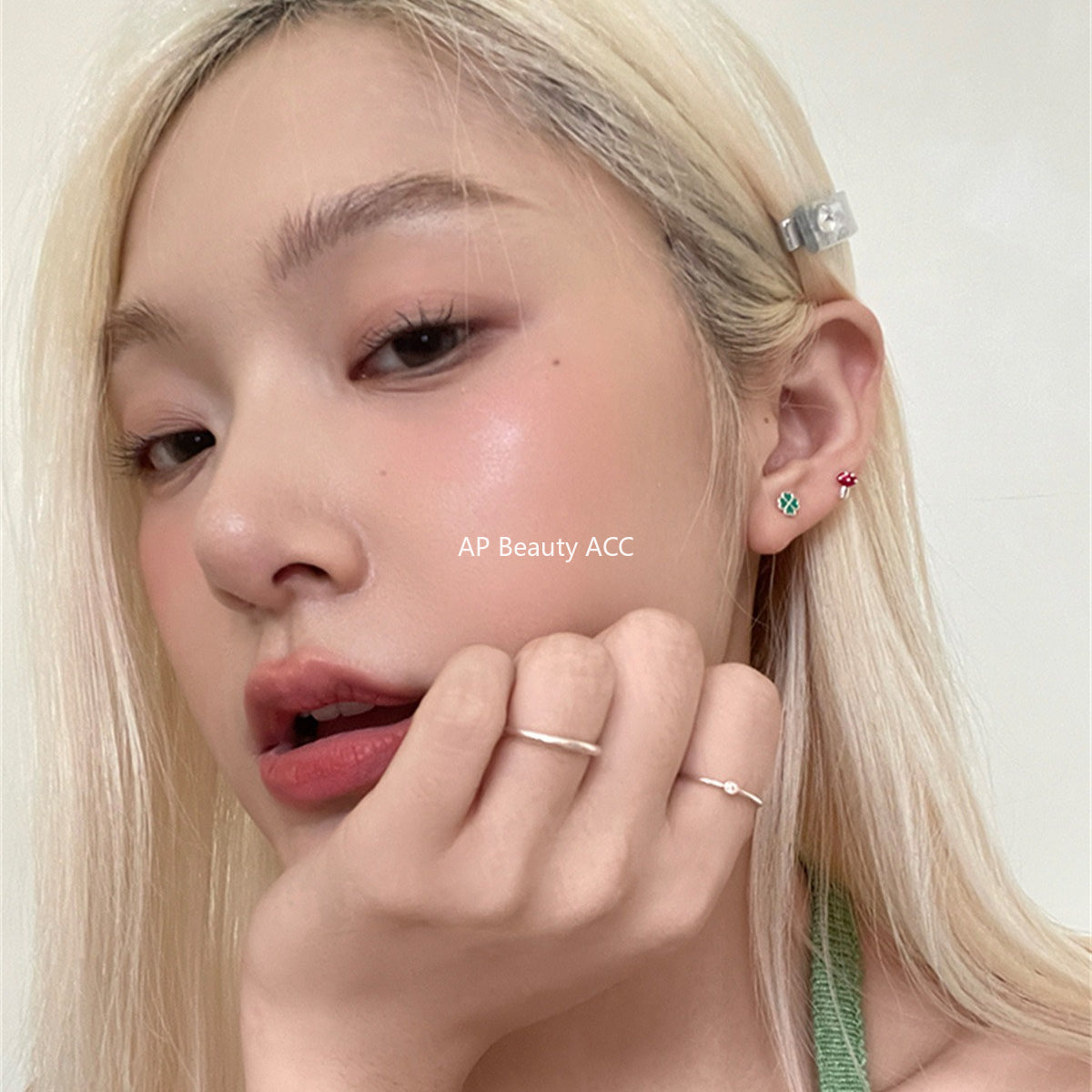 C廠-925銀針森系小清新幸運草耳釘女日常百搭可愛小蘑菇耳環精緻耳飾「EH-4232」25.10-3