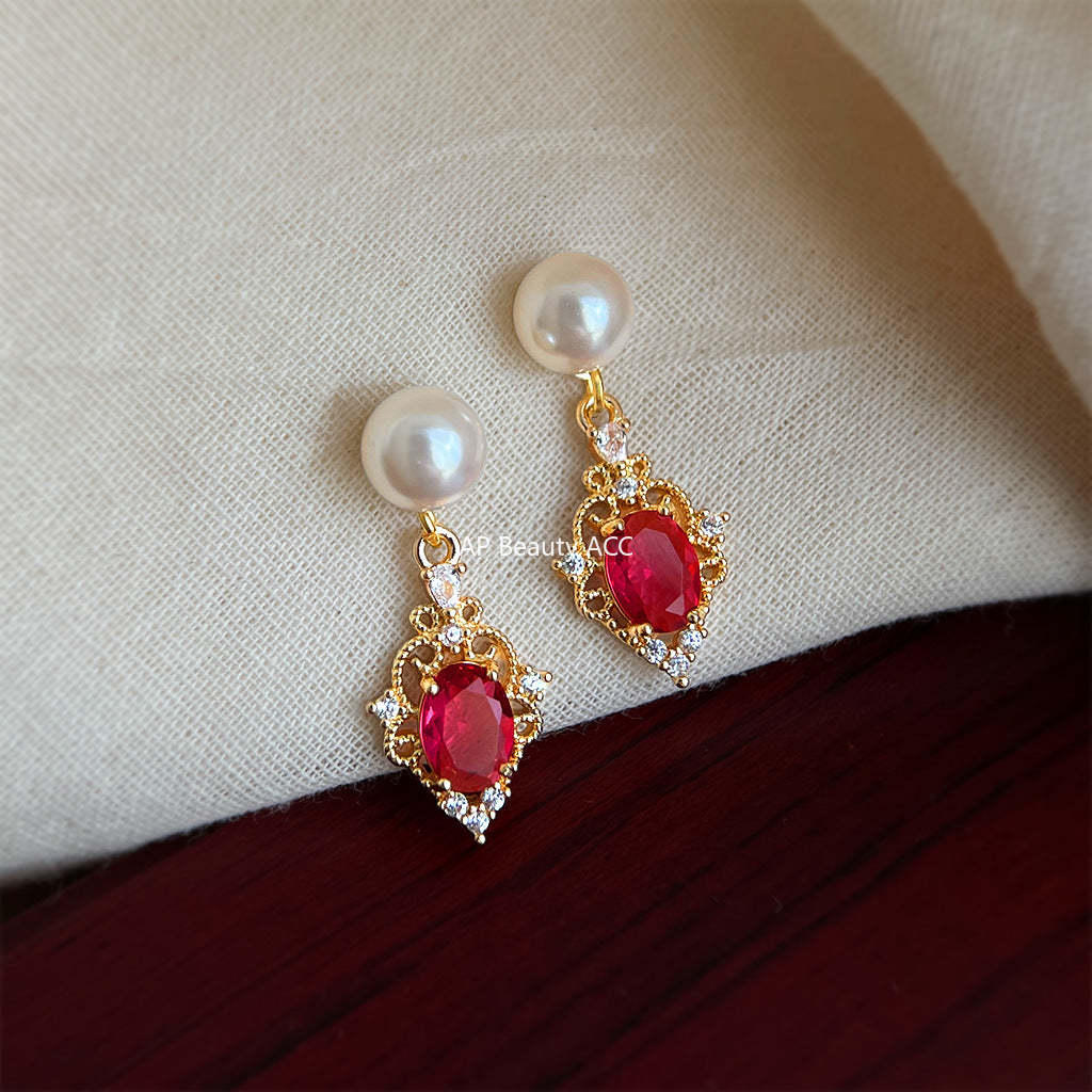 A廠-港風法式文藝復古鋯石高級感玻璃珍珠耳環女氣質簡約幾何耳飾工廠「7087」25.11-3