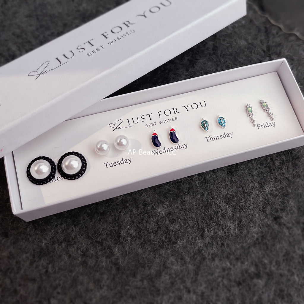 A廠-五件套裝小巧通勤日常百搭套盒耳飾女小禮物百貨店新款耳環工廠「7084」25.11-2