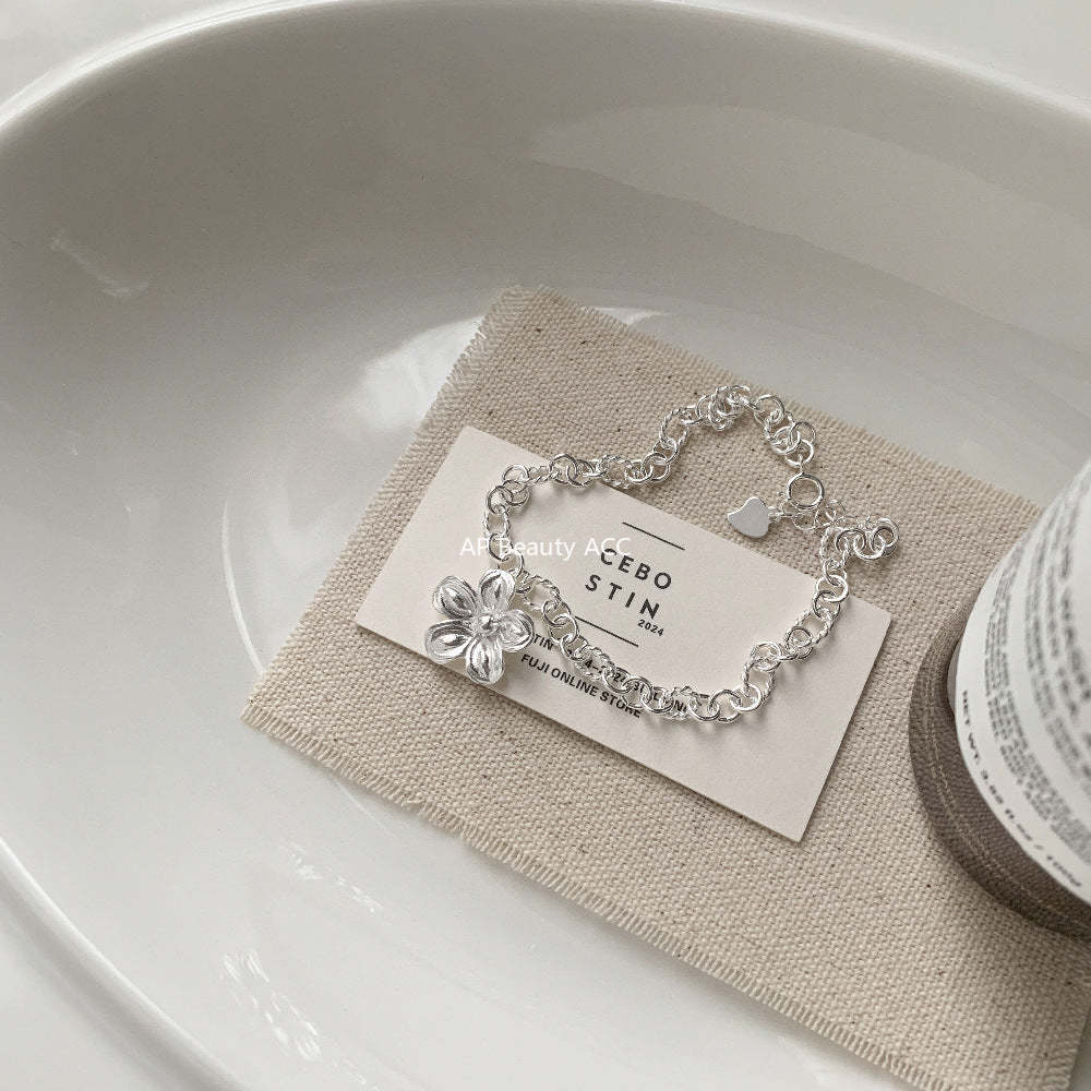 C廠-泰國清邁手工銀花朵純銀手鍊輕奢小眾S925純銀手鍊簡約百搭「1509」25.11-3