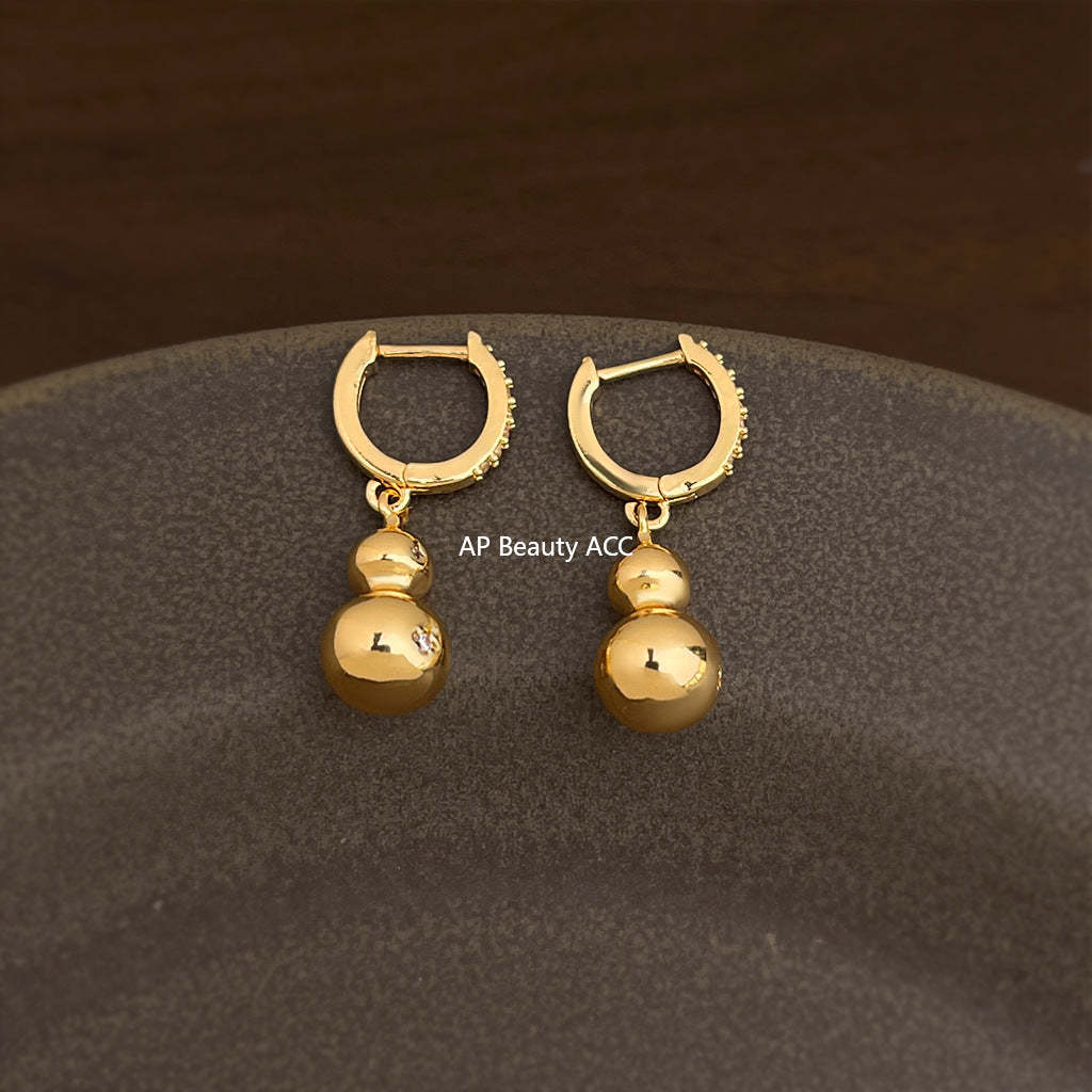 A廠-老錢風時尚高級感微鑲鋯石葫蘆耳環電鍍14K通勤百搭新款耳飾「7021」25.11-1