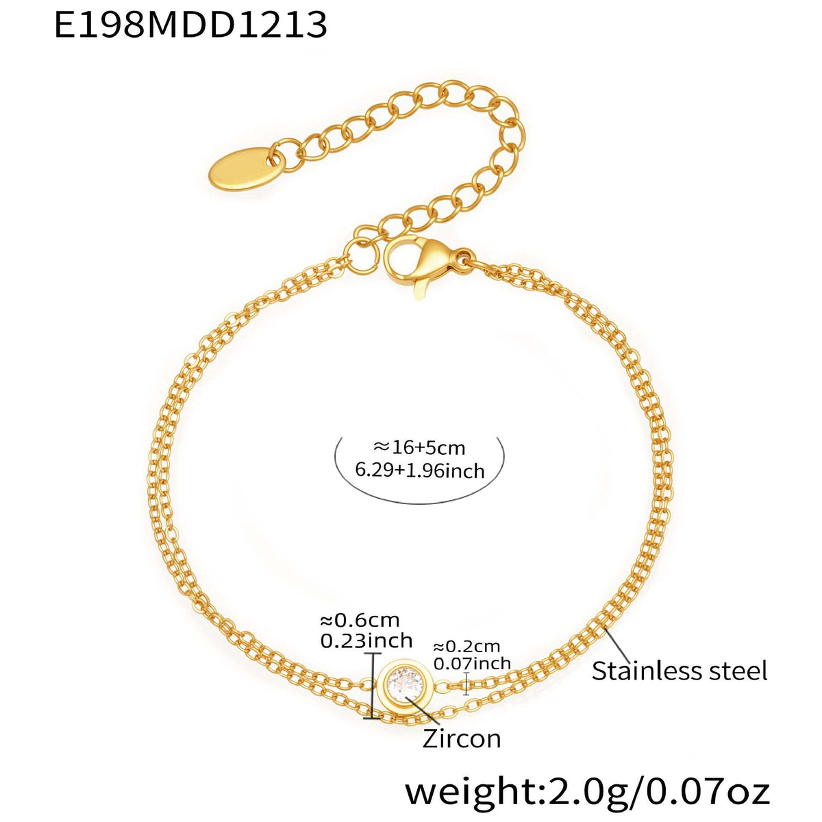 B廠-不鏽鋼單鑽鋯石雙層手鍊鍍18k真金 INS冷淡風疊戴氣質新款手飾女「E198」25.12-3