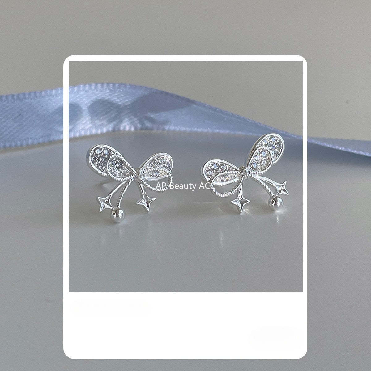 C廠-韓系小香風蝴蝶結星星耳釘女輕奢高級感銀針鋯石耳環精緻秋冬耳飾「EH-4329」25.12-1