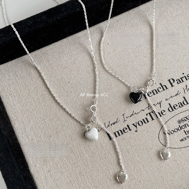 C廠-925純銀韓版抽拉式愛心吊墜項鍊女ins風簡約百搭OL通勤日常鎖骨鏈「XL-1222」25.11-1