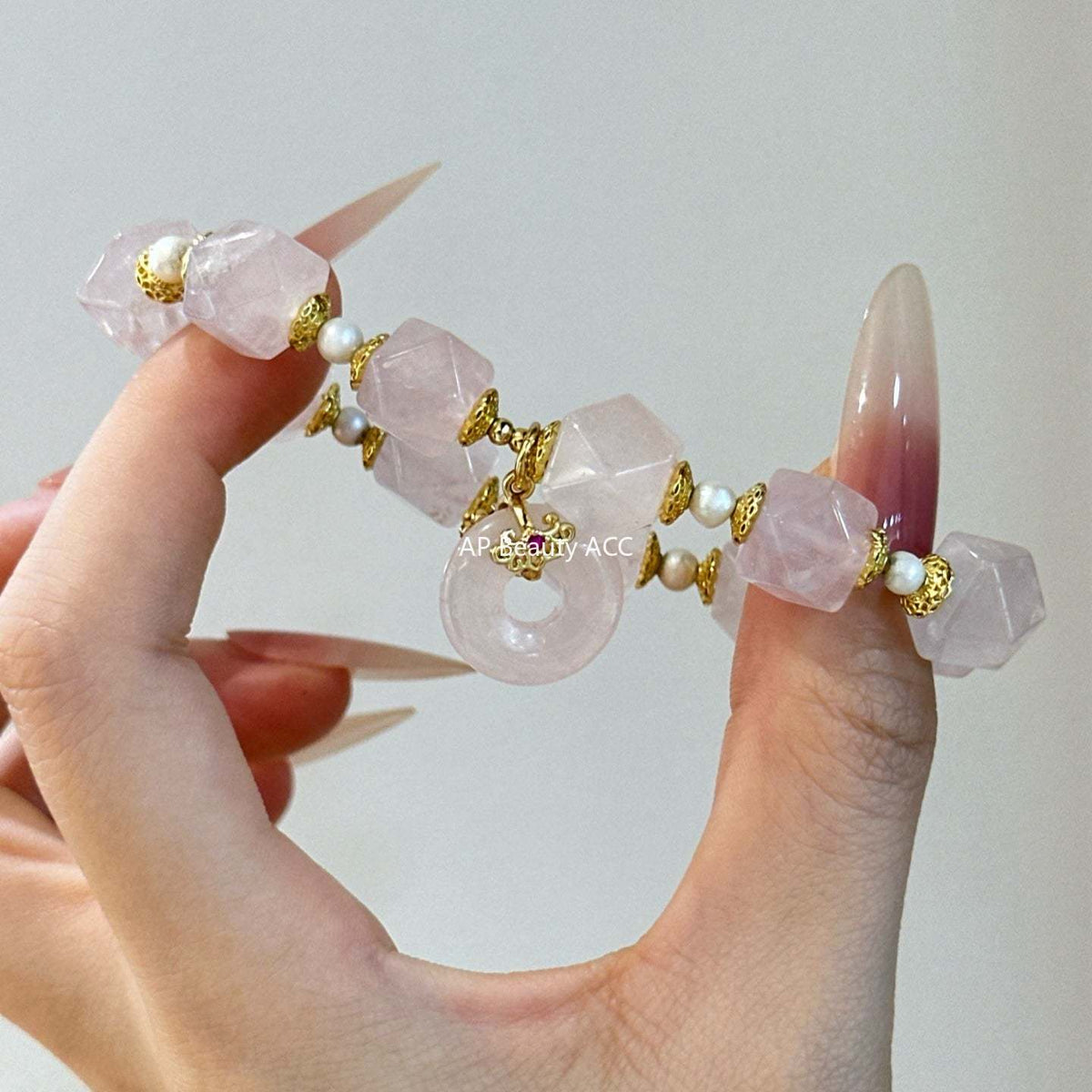 AS廠-天然粉水晶隨型平安扣吊墜甜美手鍊手串DIY設計珍珠時尚批發「l2973」25.11-3