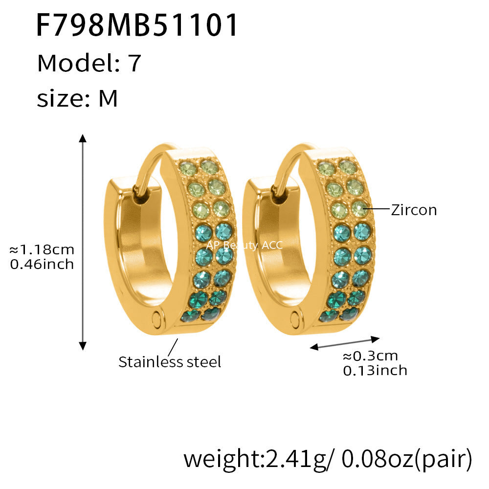 B廠-簡約C型鑲彩鑽拼色鋯石耳扣不鏽鋼鍍18k真金輕奢小眾耳環女「F798」25.11-1