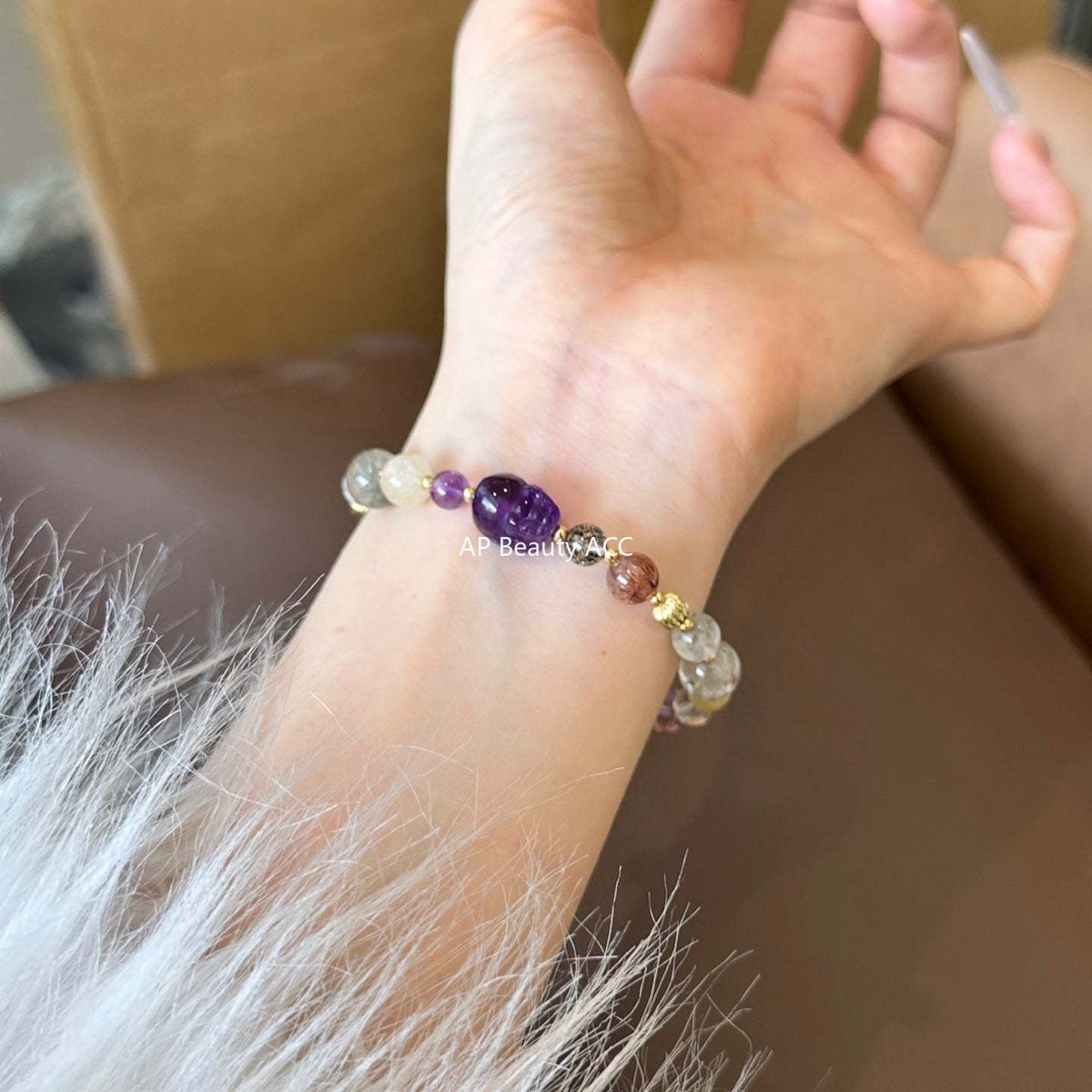 AS廠-天然黑金超綠幽靈多寶單圈手串紫水晶貔貅手鍊女款輕奢小眾「l2720」25.10-5