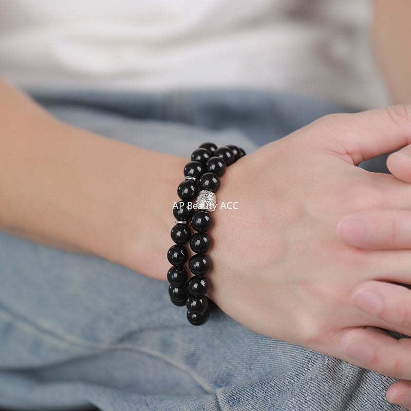 D廠-S999足銀簡約黑曜石手串女幾何氣質獨特時尚文藝送禮手飾批發「YC5148SL_1」25.10-5
