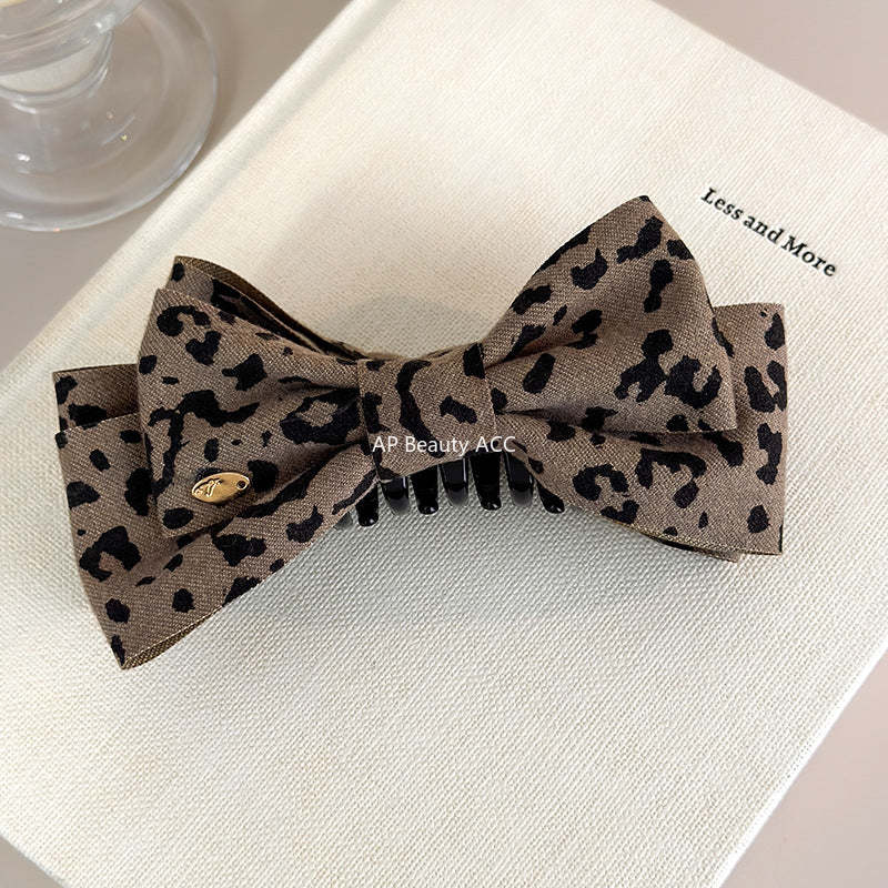 E廠-秋冬新款毛呢豹紋蝴蝶結香蕉夾髮卡高馬尾竪夾扭扭夾高級感髮飾潮「27748」25.12-1