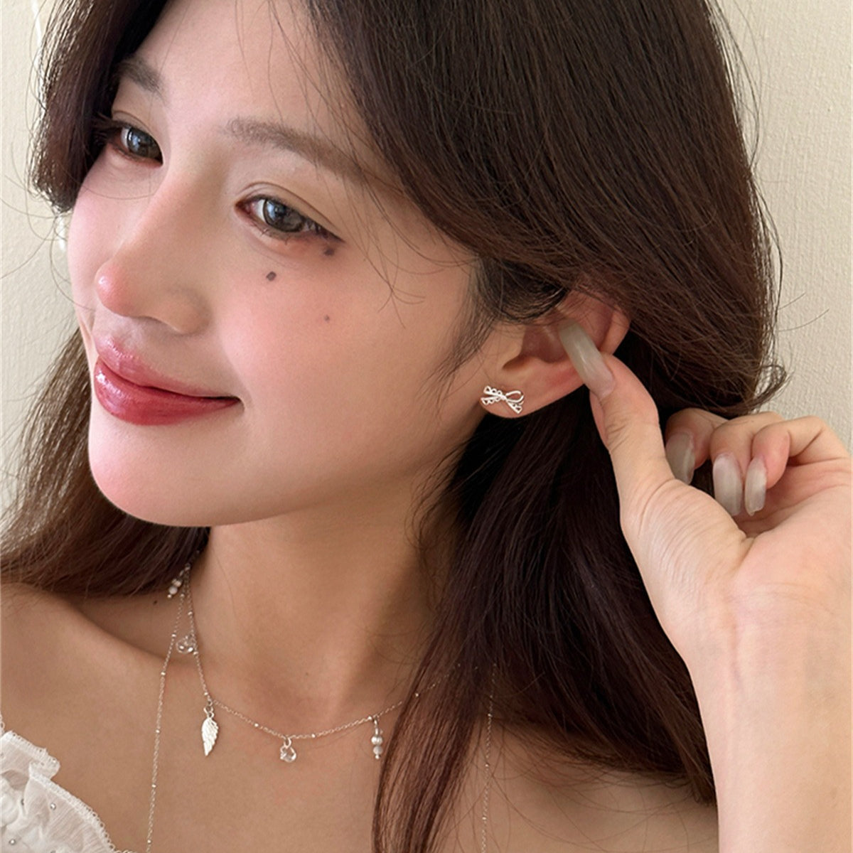 C廠-韓系氣質清冷感鏤空花邊蝴蝶結耳釘女小巧精緻高級感通勤百搭耳飾「EH-4167」25.10-2