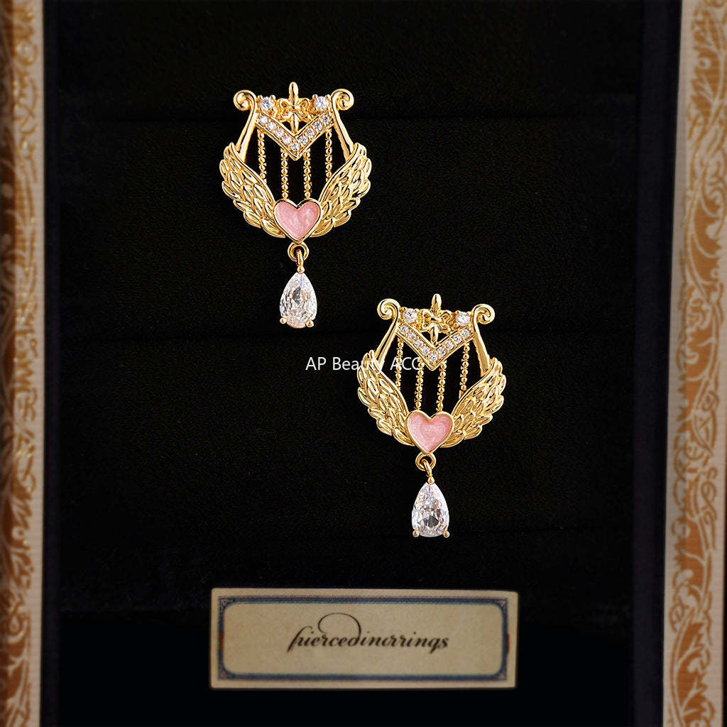 A廠-原創豎琴~藝術生飾品925一周年鑲嵌鋯石個性設計師款工廠耳飾「7198」25.12-1