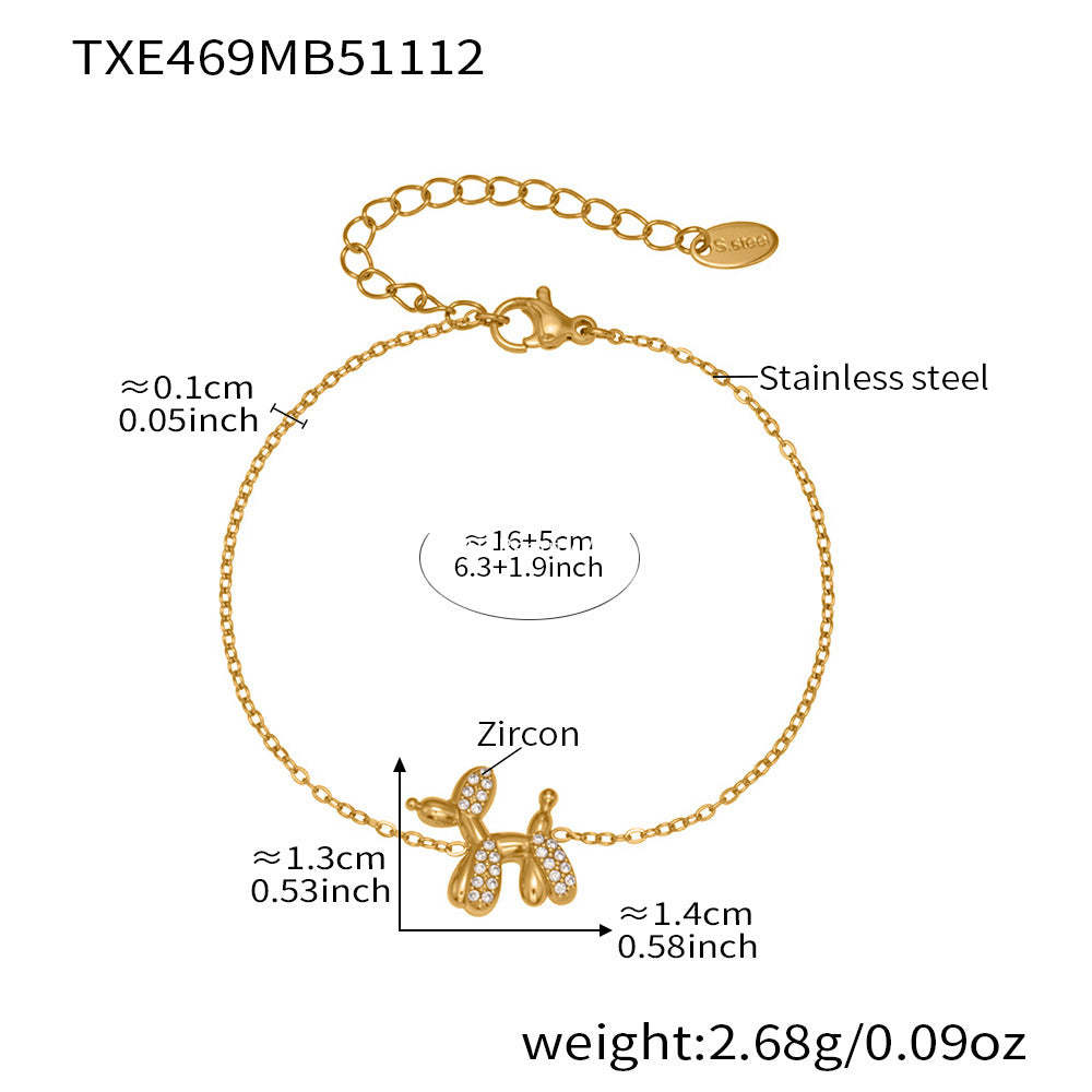 B廠-微鑲鋯石氣球狗可愛吊墜項鍊女士時尚輕奢個性鎖骨鏈不鏽鋼「TXP469」25.11-3
