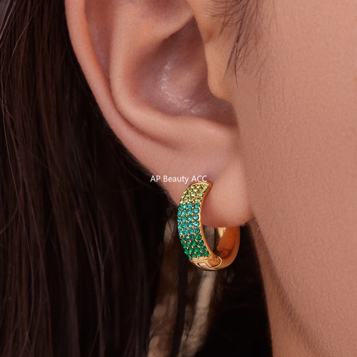 B廠-彩色鋯石拼色圓圈耳環大中小尺寸耳扣不鏽鋼鍍18k真金飾品「F931」25.11-2